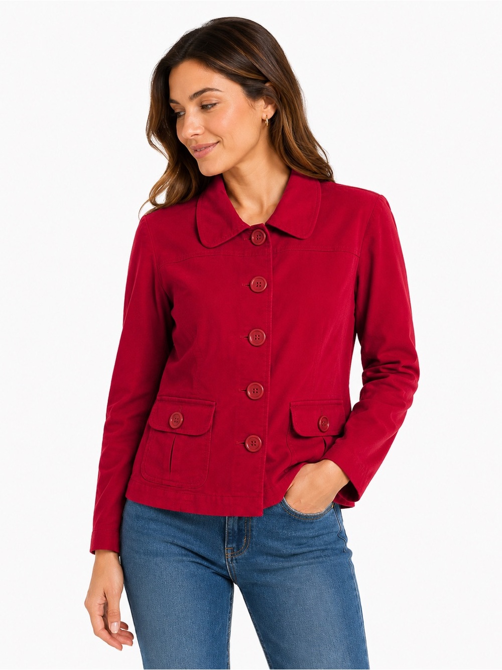 Talbots Women’s Red Blazer Petite Size Cotton Jacket Classic Button Front